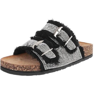Ital-Design Pantoletten für Damen in Schwarz und Silber Ital-Design Pantoletten für Damen in Schwarz und Silber