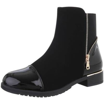 Ital-Design Flache Stiefeletten für Damen in Schwarz Ital-Design Flache Stiefeletten für Damen in Schwarz