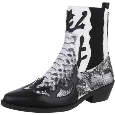 Ital-Design Flache Stiefeletten für Damen in Schwarz und Weiß Ital-Design Flache Stiefeletten für Damen in Schwarz und Weiß