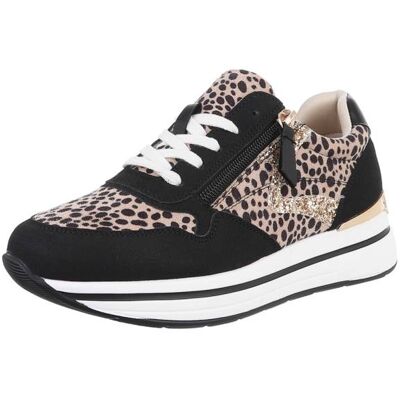 Ital-Design Sneakers Low für Damen in Schwarz und Beige Ital-Design Sneakers Low für Damen in Schwarz und Beige