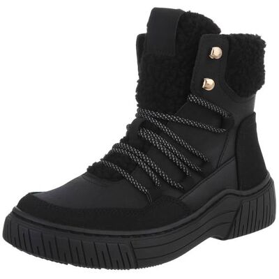 Ital-Design Flache Stiefeletten für Damen in Schwarz Ital-Design Flache Stiefeletten für Damen in Schwarz