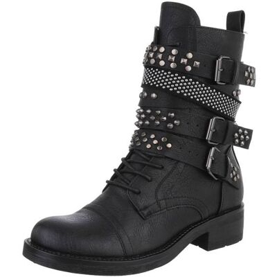 Ital-Design Flache Stiefeletten für Damen in Schwarz Ital-Design Flache Stiefeletten für Damen in Schwarz