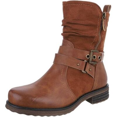 Ital-Design Flache Stiefeletten für Damen in Camel Ital-Design Flache Stiefeletten für Damen in Camel