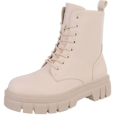 Ital-Design Schnürstiefeletten für Damen in Beige und Creme Ital-Design Schnürstiefeletten für Damen in Beige und Creme