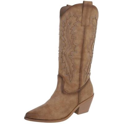 Ital-Design Western- & Bikerstiefel für Damen in Hellbraun Ital-Design Western- & Bikerstiefel für Damen in Hellbraun