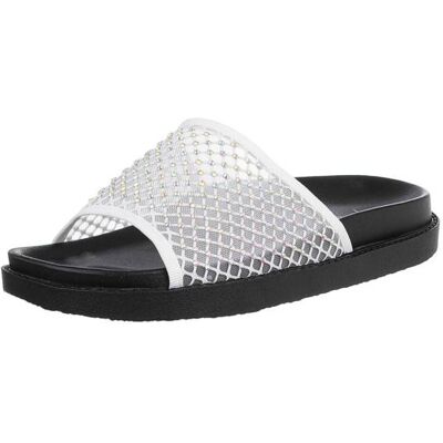 Ital-Design Pantoletten für Damen in Weiß und Schwarz Ital-Design Pantoletten für Damen in Weiß und Schwarz