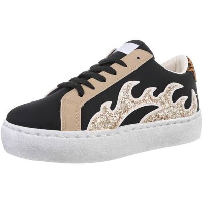 Ital-Design Sneakers Low für Damen in Schwarz und Beige Ital-Design Sneakers Low für Damen in Schwarz und Beige