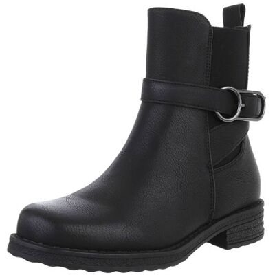 Ital-Design Flache Stiefeletten für Damen in Schwarz Ital-Design Flache Stiefeletten für Damen in Schwarz