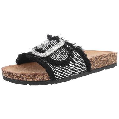 Ital-Design Pantoletten für Damen in Schwarz und Silber Ital-Design Pantoletten für Damen in Schwarz und Silber