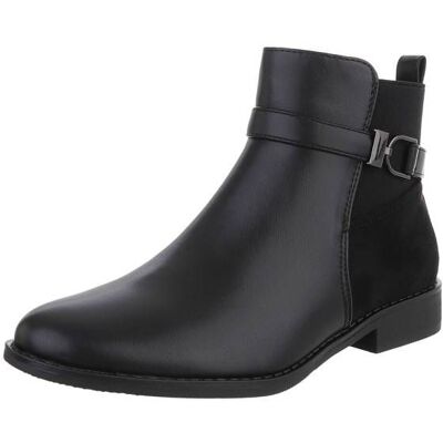 Ital-Design Flache Stiefeletten für Damen in Schwarz Ital-Design Flache Stiefeletten für Damen in Schwarz