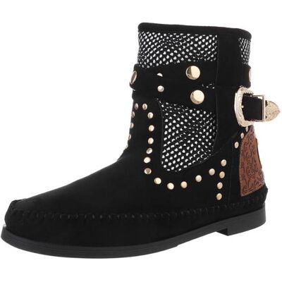 Ital-Design Flache Stiefeletten für Damen in Schwarz Ital-Design Flache Stiefeletten für Damen in Schwarz