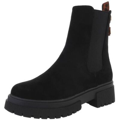 Ital-Design Plateaustiefeletten für Damen in Schwarz und Leo Ital-Design Plateaustiefeletten für Damen in Schwarz und Leo