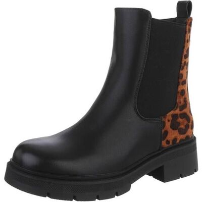 Ital-Design Plateaustiefeletten für Damen in Schwarz und Leo Ital-Design Plateaustiefeletten für Damen in Schwarz und Leo