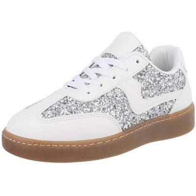Ital-Design Sneakers Low für Damen in Weiß und Silber Ital-Design Sneakers Low für Damen in Weiß und Silber