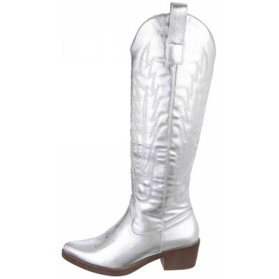 Ital-Design Western- & Bikerstiefel für Damen in Silber Ital-Design Western- & Bikerstiefel für Damen in Silber
