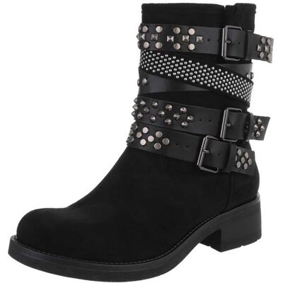 Ital-Design Flache Stiefeletten für Damen in Schwarz Ital-Design Flache Stiefeletten für Damen in Schwarz