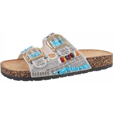 Ital-Design Pantoletten für Damen in Weiß und Silber Ital-Design Pantoletten für Damen in Weiß und Silber