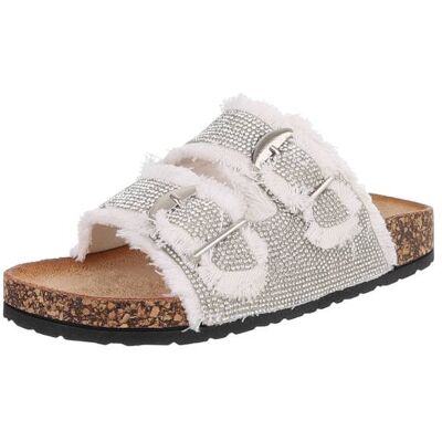 Ital-Design Pantoletten für Damen in Weiß und Silber Ital-Design Pantoletten für Damen in Weiß und Silber