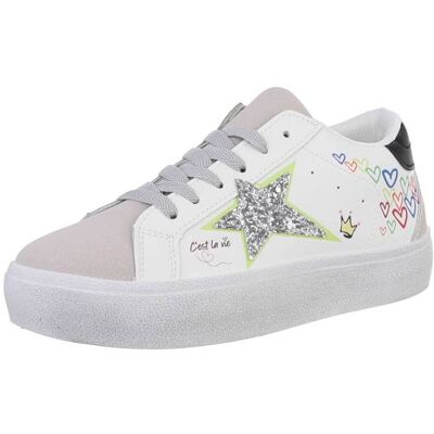 Ital-Design Sneakers Low für Damen in Weiß und Schwarz Ital-Design Sneakers Low für Damen in Weiß und Schwarz