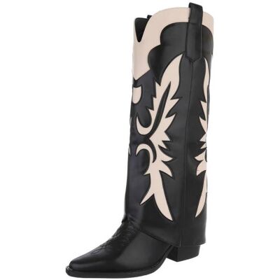 Ital-Design Western- & Bikerstiefel für Damen in Schwarz und Beige Ital-Design Western- & Bikerstiefel für Damen in Schwarz und Beige