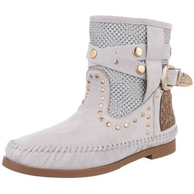 Ital-Design Flache Stiefeletten für Damen in Hellgrau Ital-Design Flache Stiefeletten für Damen in Hellgrau