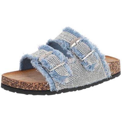 Ital-Design Pantoletten für Damen in Hellblau und Silber Ital-Design Pantoletten für Damen in Hellblau und Silber