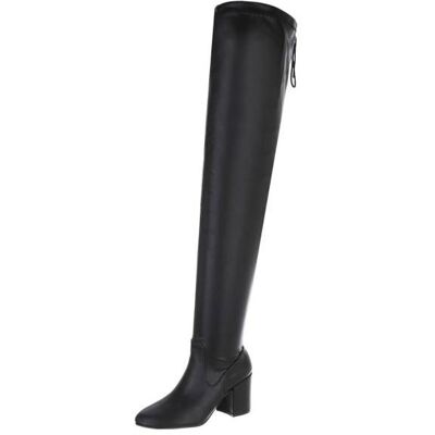 Ital-Design Overknees für Damen in Schwarz und Grau Ital-Design Overknees für Damen in Schwarz und Grau