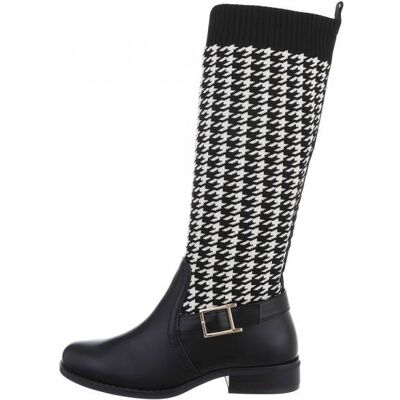 Ital-Design Flache Stiefel für Damen in Schwarz und Weiß Ital-Design Flache Stiefel für Damen in Schwarz und Weiß