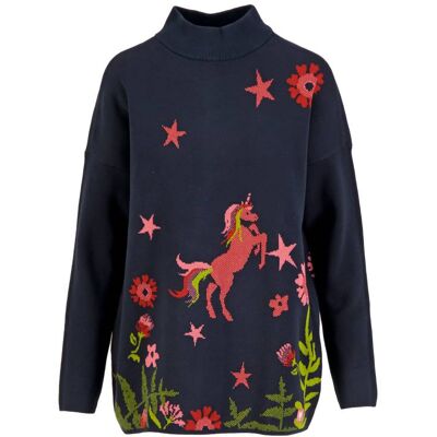 blutsgeschwister Strickpullover Tapestry Tale Turtle Blau XS S M L XL 2XL Damen blutsgeschwister Strickpullover Tapestry Tale Turtle Blau XS S M L XL 2XL Damen