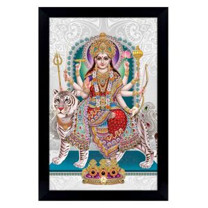 IBA Indianbeautifulart Göttin Durga Bilderrahmen Religiöses Poster Schwarzer Wandrahmen Gottheiten-Fotorahmen Wanddekoration für Zuhause, Büro, Tempel, 25,4 x 30,5 cm