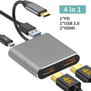 Meiteai-All 4-In-1-Typ-C-Dockingstation, 4k, 60 Hz, Hdmi-Kompatibler Adapter, Typ C Auf Hdmi Pd, 100 W, Usb 3.0-Hub, Usb-C-Splitter Für Laptop/telefon/pc