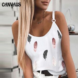 Canvaus Neue Frauen Mode Sommer Casual Feder Drucken Spaghetti-Trägern Ärmellose Tank Tops