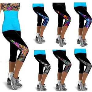 Sunwoif Frauen Caprihose Blumendruck Elastische Yoga Sporthose Gym Fitness Leggings