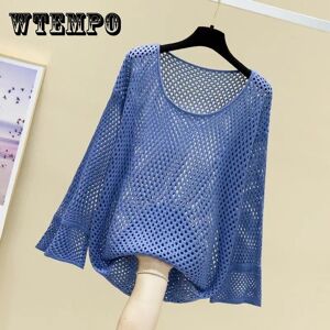 Wtempo Sommer Eisseide Gestrickte Sonnenschutzbluse Trompetennetz Shirt Top Loch Dünne Damen Locker Hohl Durchsichtiger Stoff Leicht Und Atmungsaktiv