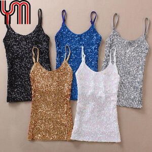 Ym-Women Clothing2 Damen-Tanktop Mit Pailletten, Spaghettiträger, Glitzernd, Ärmellos, Schmal, Dehnbar