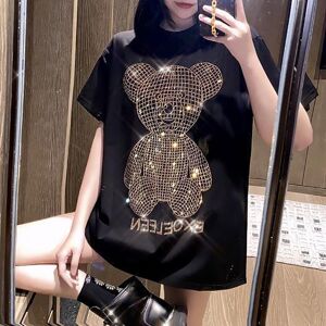 Clothes Come On Frauen Shiny Gold Diamond Bear Gedruckt Kurzarm Hip Hop Lose Casual T-Shirt