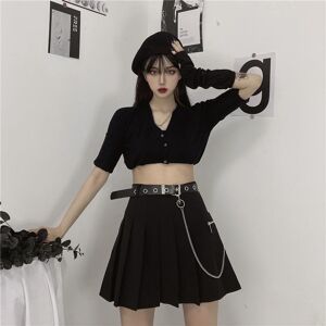 Houzhou Punk Schwarz Faltenrock Frauen Kette Mit Gürtel Rock Sexy Mini Rock Jk Mädchen Koreanischen Stil Japanischen Streetwear E-Mädchen