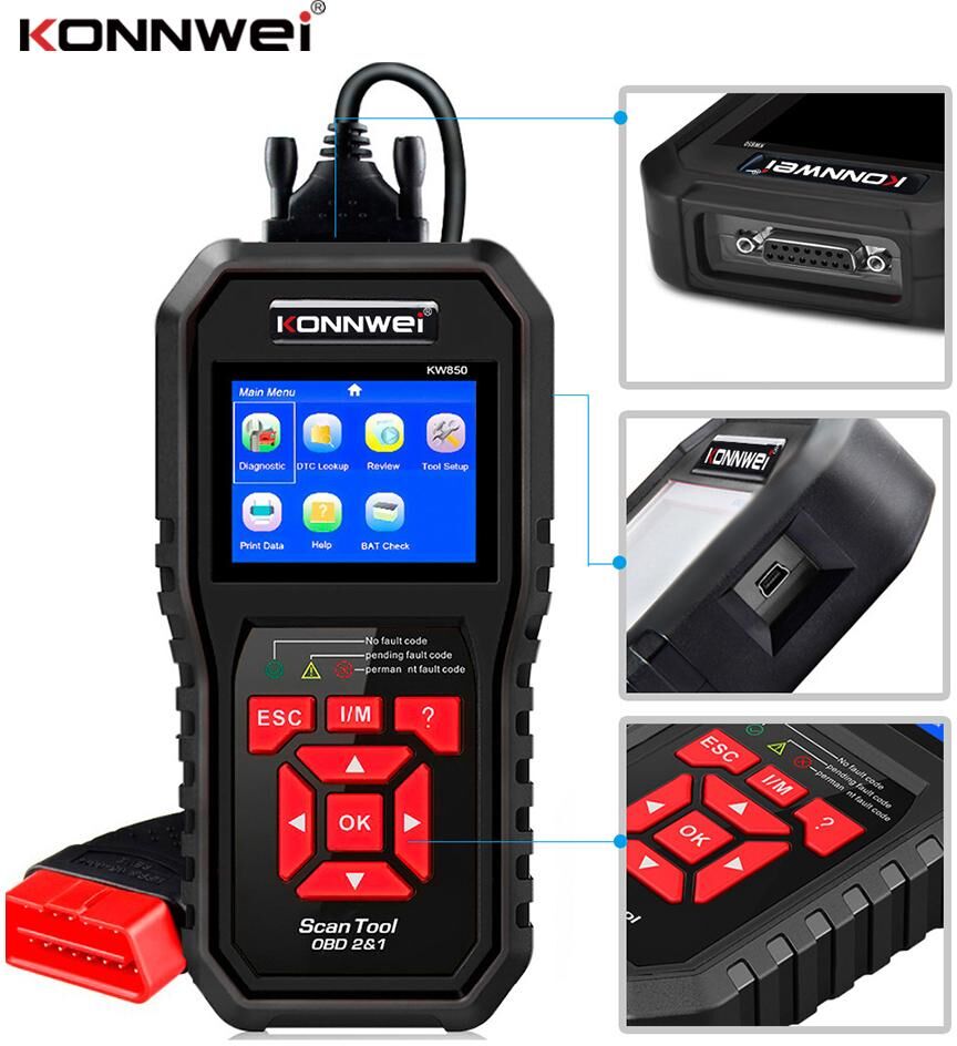 Konnwei Obdii-Scanner-Codeleser (Kw850) Professioneller Obdii-Anto-Scanner Für Die Autodiagnose