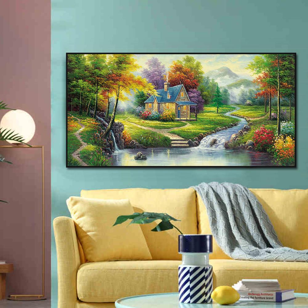 Second Art Museum Abstrakte Haus Garten Fluss Bäume Leinwand Malerei Nordic Wand Kunst Bilder Poster Und Drucke Wohnzimmer Wohnkultur Kein Rahmen