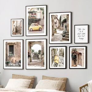 Iaidegou-10 Mittelmeer Vintage Stadt Auto Pflanze Zitat Landschaft Poster Wand Kunst Leinwand Malerei Und Drucke Bild Für Wohnzimmer Dekor