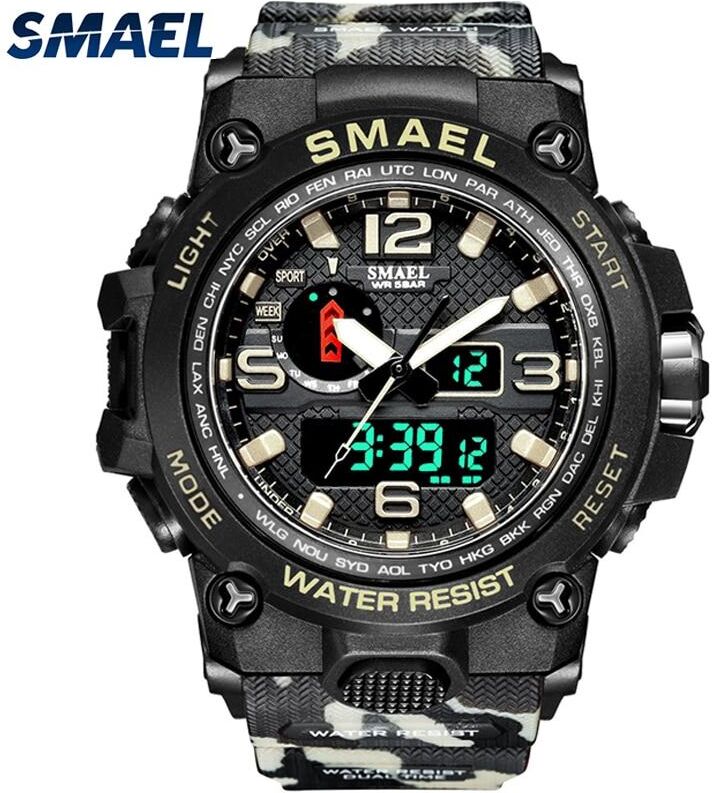 Smael Uhren Für Männer 50m Wasserdichte Uhr Alarm Reloj Hombre 1545d Dual Display Armbanduhr Quarz Militär Uhr Sport Neue Herren