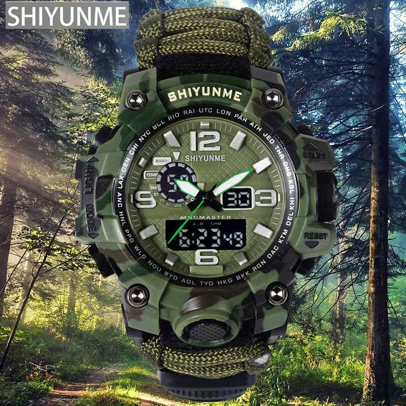 Sanda Shiyunme Männer Camouflage Military Sport Digitale Uhren Outdoor Multi-Funktion Kompass Wasserdicht Herren Uhr Relogio Masculino