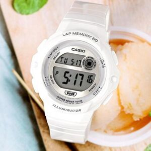 Casio Damen-Laufuhr Mit Led-Licht, 100 Meter Wasserbeständigkeit, 60 Runden Speicher, 1200, Weiß, A1