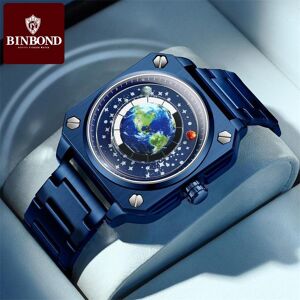 Binbond Neue Top-Marke, Luxus-Herrenuhr Mit Box, Blue Planet Herren-Quarzuhren