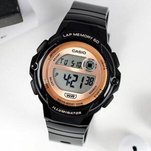 Casio Damen-Laufuhr Mit Led-Licht, 100 Meter Wasserbeständigkeit, 60 Runden Speicher, 1200, Schwarz A