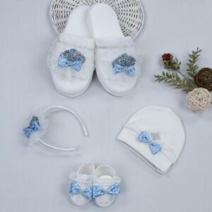 Modakids Blaues Postpartum Crown Hausschuhe Und Baby Booties Hut Set