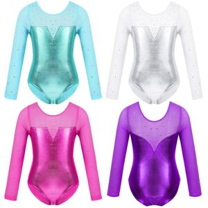 Ranrann Mädchen-Trikot-Gymnastik-Outfit Für Kinder, Langärmelig, Netzstoff, Strass, Glänzend, Metallisch, Tanz-Ballerina-Kostüm