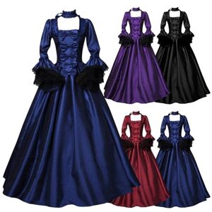 Zonew Holloween Damen Vintage-Kleid, Mittelalterliches Cosplay, Renaissance, Schnürung, Ausgestellte Ärmel, Bodenlanges Kleid, Maxi-Langes Kleid