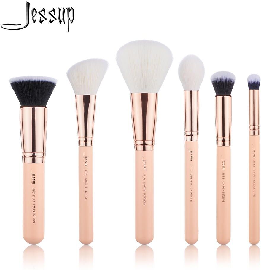 Jessup Pinsel 6-Teiliges Make-Up-Pinsel-Set, Pfirsich-Puff / Roségold, Beauty-Tools, Kosmetik-Sets, Make-Up-Pinsel, Pudergrundierung, Rouge