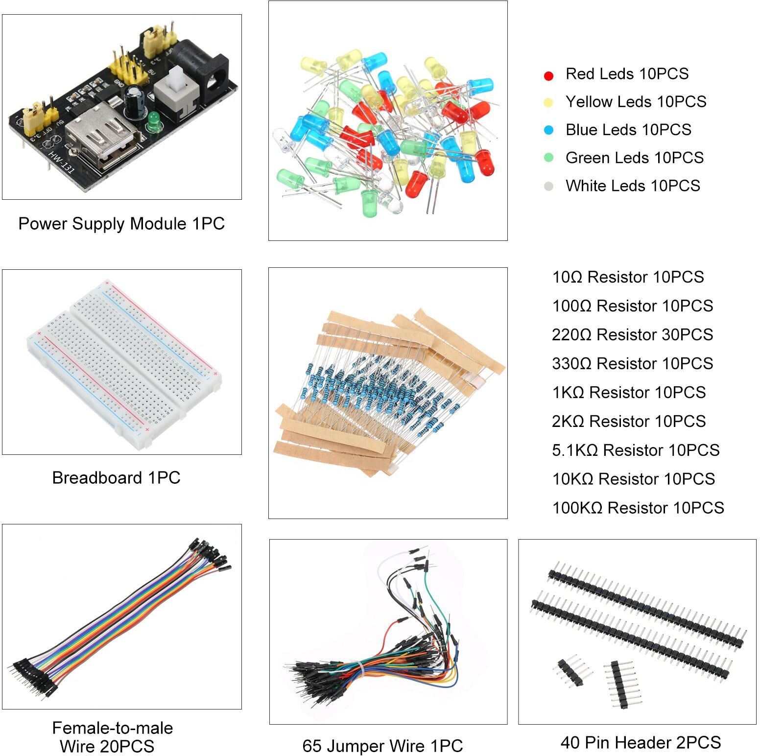 Tomtop Jms Electronic Fun Kit Bundle Mit Breadboard-Kabel, Widerstand, Kondensator, Leds, Potentiometer-Ersatz